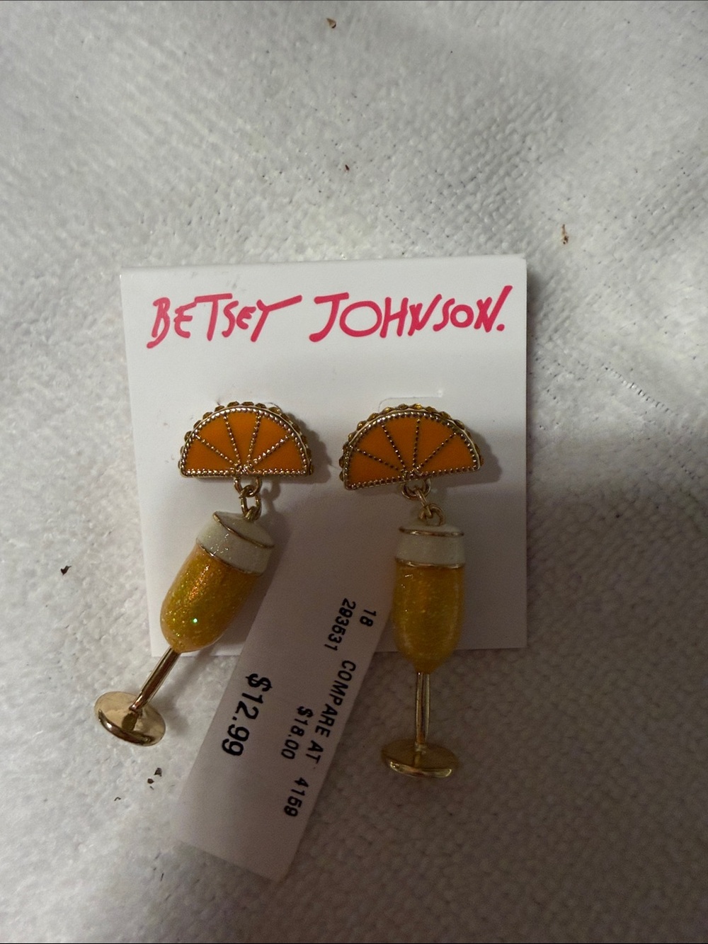 Betsey Johnson Yellow Orange Slice & Mimosa Drop Earrings